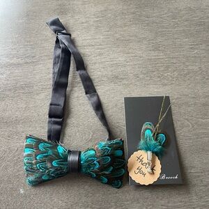 Peacock Bow Tie and Brooch